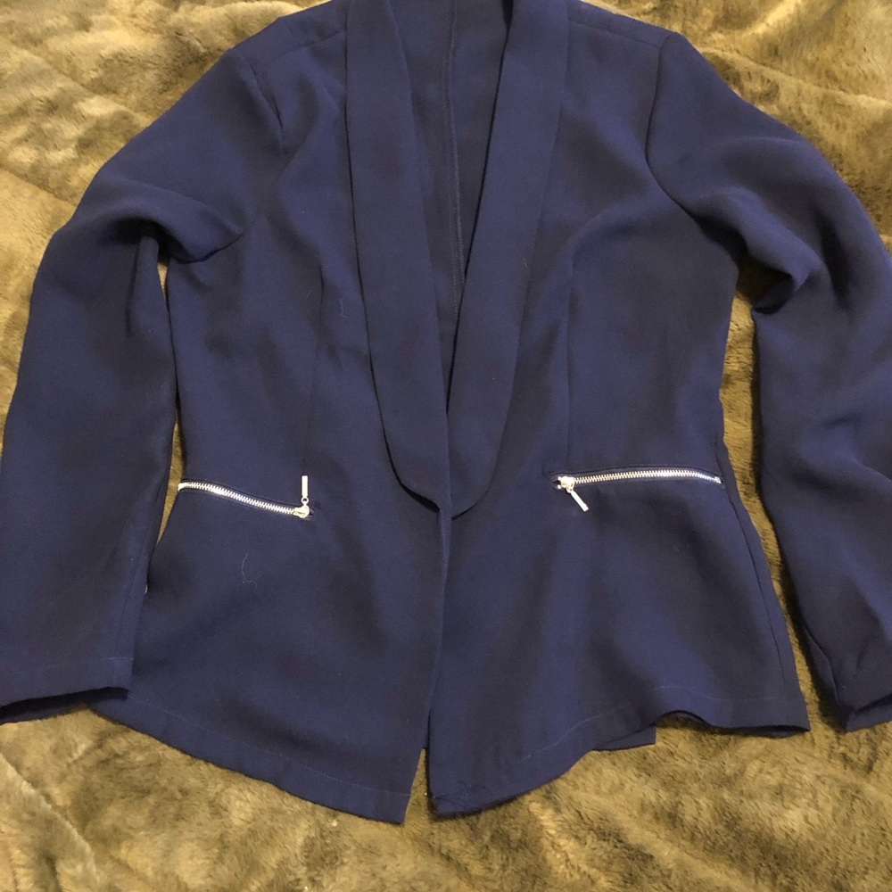 Women's Navy Blazer with Zipper Pockets